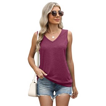 Womens Tank Tops Loose Fit Casual V Neck Shirt Sleeveless Summer Tops
