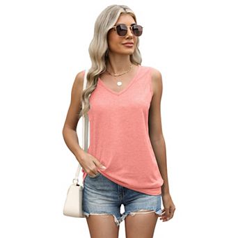 Womens Tank Tops Loose Fit Casual V Neck Shirt Sleeveless Summer Tops