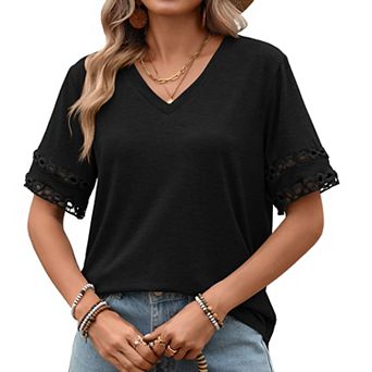 Womens Shirts Basic V Neck Trendy Tops Casual Short Sleeve Tops Fashion Lightweight Soft Summer