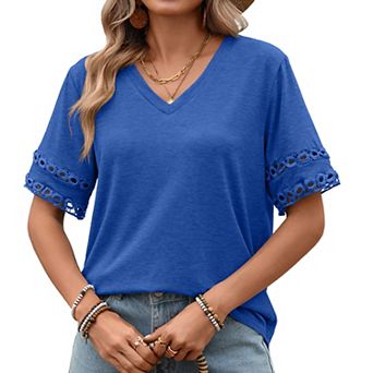 Womens Shirts Basic V Neck Trendy Tops Casual Short Sleeve Tops Fashion Lightweight Soft Summer