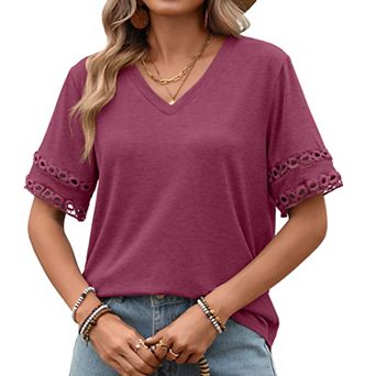Womens Shirts Basic V Neck Trendy Tops Casual Short Sleeve Tops Fashion Lightweight Soft Summer