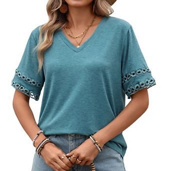 Womens Shirts Basic V Neck Trendy Tops Casual Short Sleeve Tops Fashion Lightweight Soft Summer