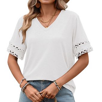 Womens Shirts Basic V Neck Trendy Tops Casual Short Sleeve Tops Fashion Lightweight Soft Summer