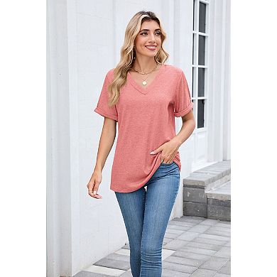 Womens Fashion Summer Tops Short Sleeve Basic Casual V Neck T Shirts