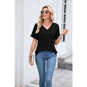 Womens Fashion Summer Tops Short Sleeve Basic Casual V Neck T Shirts