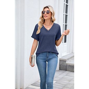 Womens Fashion Summer Tops Short Sleeve Basic Casual V Neck T Shirts