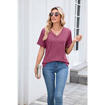 Womens Fashion Summer Tops Short Sleeve Basic Casual V Neck T Shirts