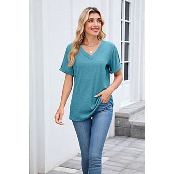 Womens Fashion Summer Tops Short Sleeve Basic Casual V Neck T Shirts