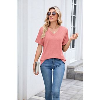 Womens Fashion Summer Tops Short Sleeve Basic Casual V Neck T Shirts
