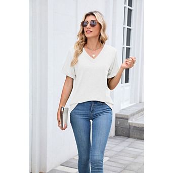 Womens Fashion Summer Tops Short Sleeve Basic Casual V Neck T Shirts