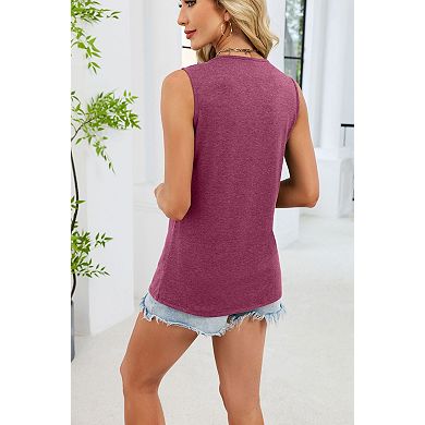 Womens V-Neck Tank Top Casual Solid Color Relaxed Fit Basic Vest Lightweight Comfy Sleeveless Shirts