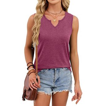 Womens V-Neck Tank Top Casual Solid Color Relaxed Fit Basic Vest Lightweight Comfy Sleeveless Shirts
