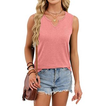 Womens V-Neck Tank Top Casual Solid Color Relaxed Fit Basic Vest Lightweight Comfy Sleeveless Shirts