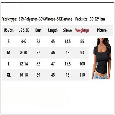 Womens Summer Square Neck Tops Double Lined Short Sleeve Shirts Slim Fit Crop Top
