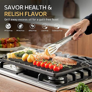 Reversible Grill/Griddle, Rectangular Non-Stick Stovetop Griddle with Handles