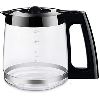 12 cup Heat Resistant Glass Coffee Carafe, Dripless Spout Replacement Pot, Black