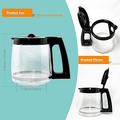 12-Cup Heat Resistant Glass Coffee Carafe, Dripless Spout Replacement Pot, Black