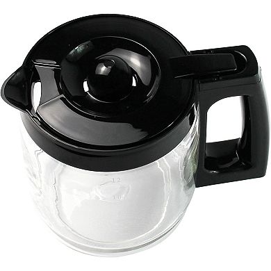 12-Cup Heat Resistant Glass Coffee Carafe, Dripless Spout Replacement Pot, Black