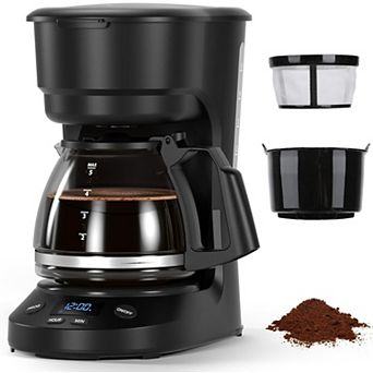 Compact coffee machine equipped with digital clock and programmable timer