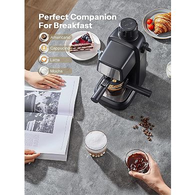 Compact coffee machine with steam stick, suitable for home and office use