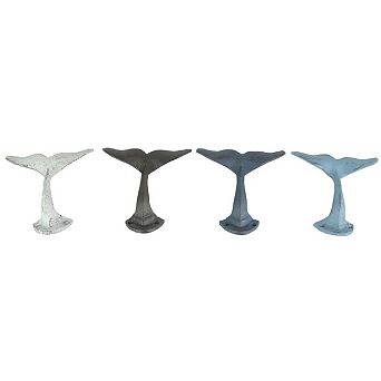 Colorful Cast Iron Whale Tail Wall Hooks Set Of 4