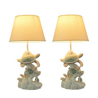 Mosaic Swimming Sea Turtles Coastal Sea Life Table Lamp Set Of 2