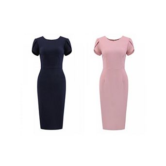 2 Packs Women's Wear to Work Sheath Dress Petal Sleeve Elegant Office Pencil Dresses