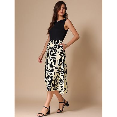 2 Packs Summer Sleeveless Dress for Women's Pattern Splicing Round Neck Midi Dress