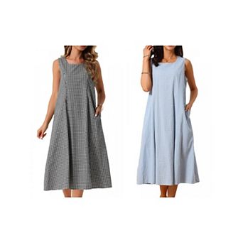 2 Packs Women's Plaid Sleeveless Dresses Loose Fit Tank Maxi Dress with Pockets Summer Outfits