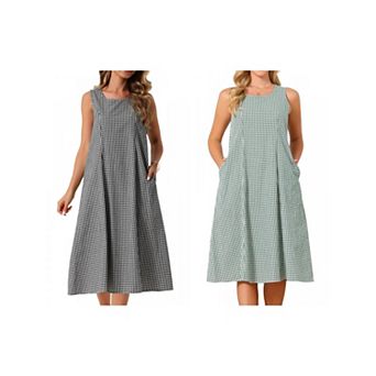 2 Packs Women's Plaid Sleeveless Dresses Loose Fit Tank Maxi Dress with Pockets Summer Outfits