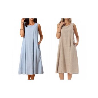 2 Packs Women's Plaid Sleeveless Dresses Loose Fit Tank Maxi Dress with Pockets Summer Outfits