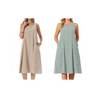 2 Packs Women's Plaid Sleeveless Dresses Loose Fit Tank Maxi Dress with Pockets Summer Outfits