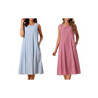 2 Packs Women's Plaid Sleeveless Dresses Loose Fit Tank Maxi Dress with Pockets Summer Outfits