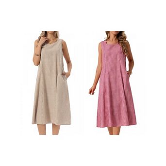 2 Packs Women's Plaid Sleeveless Dresses Loose Fit Tank Maxi Dress with Pockets Summer Outfits