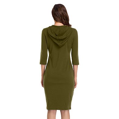Women's Long Sleeve Solid Pullover Maxi Hoodie Dress Casual Sweatshirt Dresses with Pocket