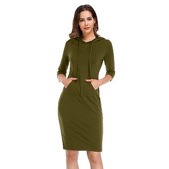 Women's Long Sleeve Solid Pullover Maxi Hoodie Dress Casual Sweatshirt Dresses with Pocket