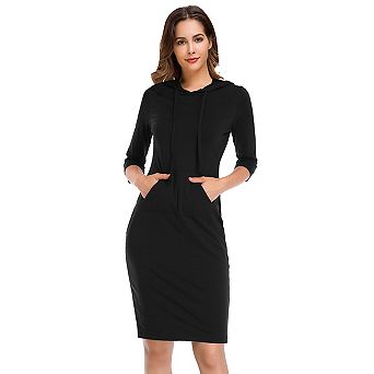 Women's Long Sleeve Solid Pullover Maxi Hoodie Dress Casual Sweatshirt Dresses with Pocket