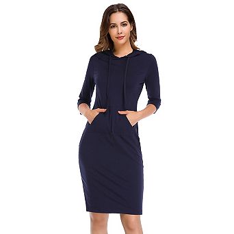 Women's Long Sleeve Solid Pullover Maxi Hoodie Dress Casual Sweatshirt Dresses with Pocket