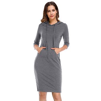 Women's Long Sleeve Solid Pullover Maxi Hoodie Dress Casual Sweatshirt Dresses with Pocket