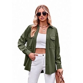 Women's Long Sleeve Button Down Shirt with Pocket Casual T-Shirt Tops