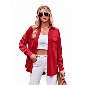 Women's Long Sleeve Button Down Shirt with Pocket Casual T-Shirt Tops