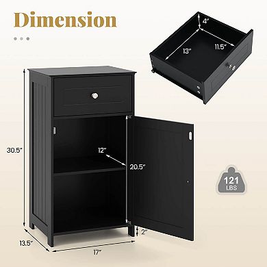 Costway Floor Storage Cabinet Bathroom Organizer Cupboard Drawer Shelf Bath Towel