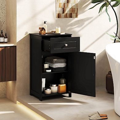Costway Floor Storage Cabinet Bathroom Organizer Cupboard Drawer Shelf Bath Towel