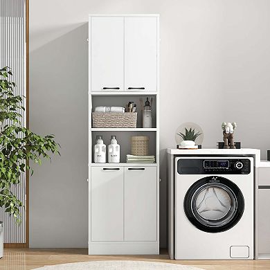 Costway 75" Tall Bathroom Storage Cabinet with 4 Doors & 2 Open Compartments Freestanding