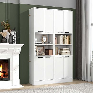 Costway 75" Tall Bathroom Storage Cabinet with 4 Doors & 2 Open Compartments Freestanding