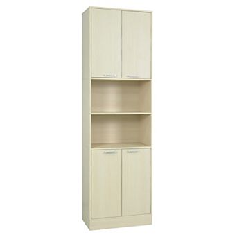 Costway 75" Tall Bathroom Storage Cabinet with 4 Doors & 2 Open Compartments Freestanding