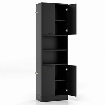 Costway 75" Tall Bathroom Storage Cabinet with 4 Doors & 2 Open Compartments Freestanding
