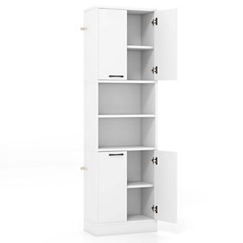 Costway 75" Tall Bathroom Storage Cabinet with 4 Doors & 2 Open Compartments Freestanding