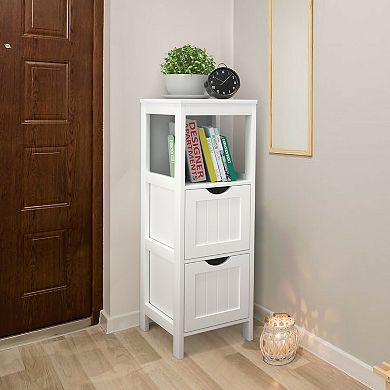 Costway Bathroom Floor Cabinet Freestanding Side Storage Organizer with 2 Removable Drawers