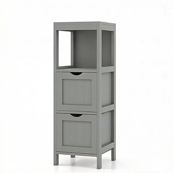 Costway Bathroom Floor Cabinet Freestanding Side Storage Organizer with 2 Removable Drawers